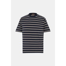 Vakko By Danıele Fıesolı Navy Crew Neck Short Sleeve Horizontal Striped T-Shirt
