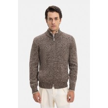 Vakko By Gran Sasso Stand Collar Zip-Up Melange Wool Cardigan