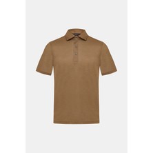 Vakko By Gran Sasso Dark Beige Polo Collar Short Sleeve Silk T-Shirt