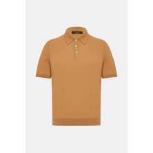 Vakko By Gran Sasso Dark Orange Buttoned Polo Collar Short Sleeve Cotton Knit Sweater