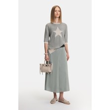 Vakko By Lorena Antonıazzı Khaki Midi Skirt