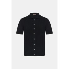 Vakko By Danıele Fıesolı Black Button-Front Short Sleeve Knit Shirt