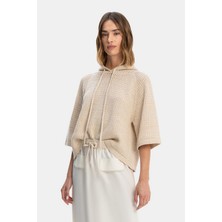 Vakko By Fabıana Fılıppı Beige Wool-Silk Hooded Knit Sweater