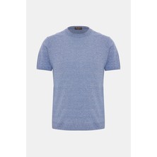 Vakko By Danıele Fıesolı Blue Crew Neck Short Sleeve Melange Knit T-Shirt