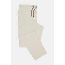 Vakko By Berwıch Ecru Single Pleat Elastic Waist Jersey Trousers