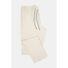 Vakko By Berwıch Light Cream Single Pleat Elastic Waist Cotton Pants
