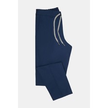 Vakko By Berwıch Navy Single-Pleat Elastic Waist Cotton Trousers