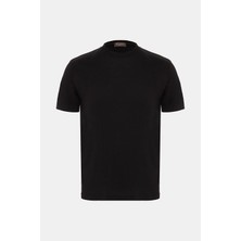 Vakko By Danıele Fıesolı Black Crew Neck Short Sleeve Stretch Linen T-Shirt