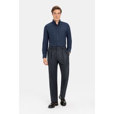 Vakko By Berwıch Smoke Grey Plain Flannel Trousers