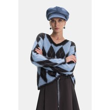 Vakko Diamond Pattern Knit Sweater