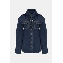 Marine Serre Marıne Serre Relaxed Fit Dark Blue Shawl Collar Shirt