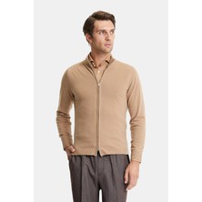 Vakko By Danıele Fıesolı Zip-Front Stand Collar Long Sleeve Wool Cashmere Knitwear