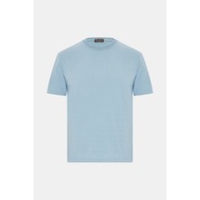 Vakko By Danıele Fıesolı Light Blue Crew Neck Short Sleeve Lycra Linen T-Shirt