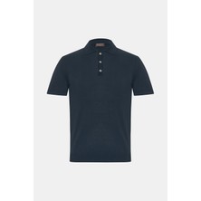 Vakko By Danıele Fıesolı Navy Polo Collar Short Sleeve Cotton Crepe Knit T-Shirt