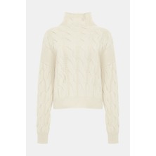 Vakko By Lorena Antonıazzı Ecru High Neck Wool Knit Sweater
