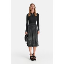 Vakko By Beatrıce B Anthracite Pleated Dress