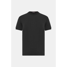 Vakko By Danıele Fıesolı Black Crew Neck Short Sleeve Cotton Crepe Knit T-Shirt