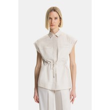 Vakko By Peserıco Beige Short Sleeve Shirt