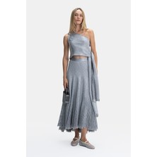 Vakko By Pe De Chumbo Silver Midi Skirt