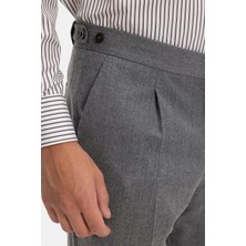 Vakko Grey Melange Pleated Flannel Trousers