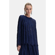 Vakko By Pe De Chumbo Navy String Detail Blouse