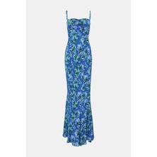 Saloni Salonı Blue Patterned Maxi Dress