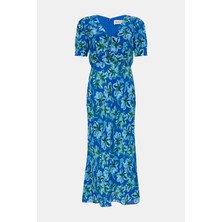 Saloni Salonı Blue Floral Print Midi Dress