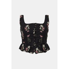 Agua By Agua Bendıta Black Floral Print Strappy Blouse