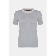 Vakko By Peserıco Grey V-Neck Short Sleeve T-Shirt