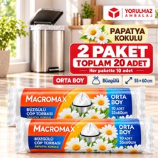 Yorulmaz Ambalaj Macromax Papatya Kokulu Büzgülü Çöp Torbası Orta Boy 55X60 cm 2 Paket Toplam 20 Adet