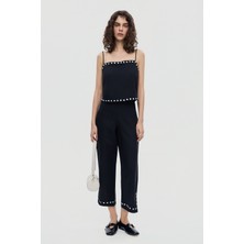 Staud Black Wide-Leg Linen Trousers