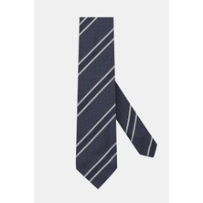 Vakko Navy Diagonal Striped Silk Tie