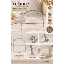 Velanee Gümüş Renk Yuvarlak Kulplu Öpücük Klipsli Metal Çanta Bursu 19 cm