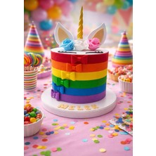 Ogela Party Gökkuşağı Renkli Katmanlı Unicorn Temalı Maket Pasta – Kişiye Özel Isimli Pasta