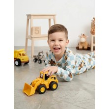 Tuğse Iş Makinesi Desenli Erkek Çocuk Uzun Kollu Pamuklu Alt Üst Pijama Takımı