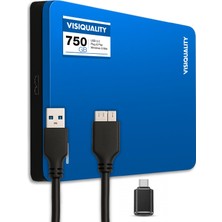 Visiquality Hızlı Harici Sabit Sürücü 750GB HDD Usb3.0 / C Uyumlu Plug&play Mavi