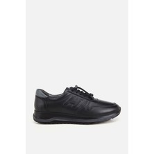 Yaya By Hotiç Erkek Siyah Deri Bağcık Detaylı Sneaker