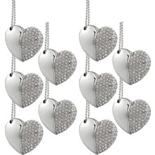 A Plus+ 10 Adet Kristal Kalp 8gb USB Bellek Gümüş Metal Kalp Bellek Çubuğu USB