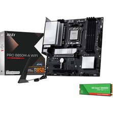 MSI Msı Pro B850M-A Wifi Anakart, Matx Amd Ryzen 9000/8000/7000 Işlemcileri, Am5-Ddr5 Bellek Boost (8200+ Mt/s Oc), Pcıe 5.0 X16 & 4.0 X4, M.2 Gen5, Wi-Fi 7.5g Lan + Wd Yeşil SN3000 0 1 Tb Destekler
