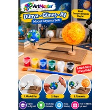 ArtMaster Güneş Dünya Ay Maketi 1 Paket Dünya Güneş Ay Modeli Set Deney Seti Strafor Toplu 6 Renk Boya Fırça Fen Bilimleri Okul