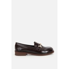 Yaya By Hotiç Kadın Kahverengi Rugan Tokalı Düz Tabanlı Klasik Loafer