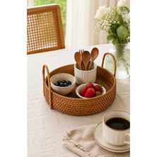 El Örgüsü Doğal Rattan Kulplu Yuvarlak Ekmek Sepeti 20 cm Hasır Sunum Sepeti
