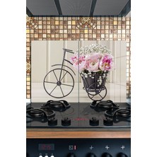 Reflexa Ocak Arkası Cam Koruyucu – Çiçek Buketli Bisiklet Desen Isıya Dayanıklı Dekoratif Cam Panel 40 x 30 cm * 2 Adet