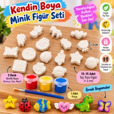 Mersi Shop Kendin Boya Minik Figür Boyama Seti 2 cm Taş Tozu Figürler 3 Renk Boya ve Fırça