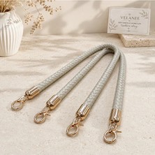 Velanee Açık Gri Renk Gold Metal Klipsli Örgü Boru Çanta Sapı 1 Çift ( 2 Adet ) 25 cm