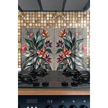 Reflexa Ocak Arkası Cam Koruyucu – Çiçek Desen Isıya Dayanıklı Dekoratif Cam Panel 40 x 30 cm * 2 Adet