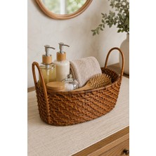 El Örgüsü Doğal Rattan Kulplu Oval Ekmek Sepeti ve Sunum Tepsisi 27X17 cm