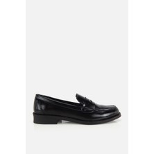 Yaya By Hotiç Kadın Siyah Rugan Düz Tabanlı Klasik Loafer