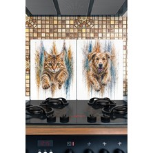Reflexa Ocak Arkası Cam Koruyucu – Kedi / Köpek Desen Isıya Dayanıklı Dekoratif Cam Panel 40 x 30 cm * 2 Adet