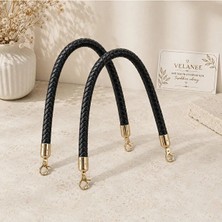 Velanee Siyah Renk Gold Metal Klipsli Örgü Boru Çanta Sapı 1 Çift ( 2 Adet ) 25 cm